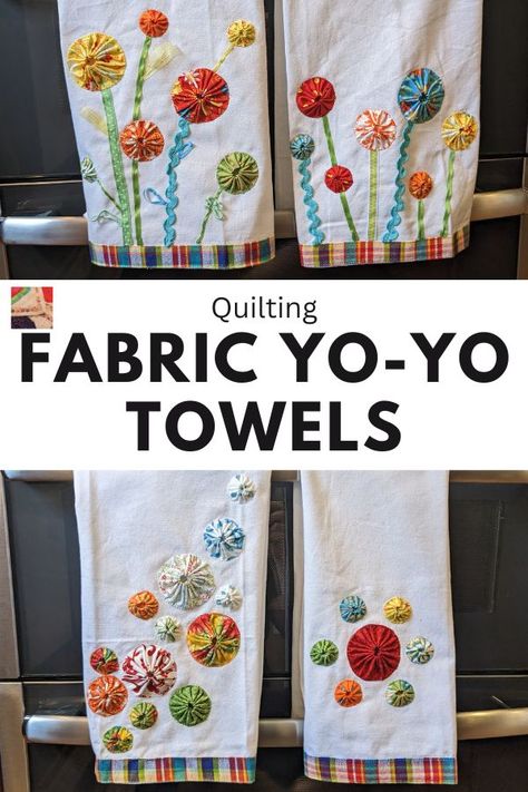 An idea for using yo-yos! Stitch them onto towels in various designs or as a flower garden. Advanced Sewing Projects, Advanced Crochet Stitches, Yo Yo Quilt, Sewing Machine Thread, Advanced Crochet, Yo Yos, Scrap Fabric Crafts, Scrap Fabric Projects, Yo-yos