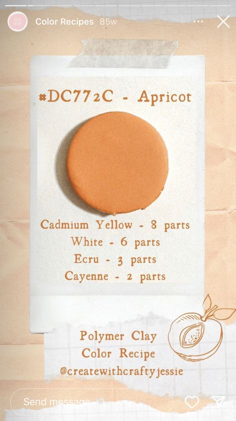 Polymer Clay Peach Color Recipe, Colour Recipe, Clay Recipes, Color Recipe, Polymer Clay Recipe, Clay Recipe, Color Mixing Chart, Clay Color, Sculpey Clay