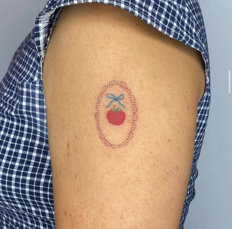 Tomato Tattoo, Apple Tattoo, Strawberry Tattoo, Whimsical Tattoos, Stick Poke Tattoo, Tattoo Now, Poke Tattoo, Hair Tattoos, Makeup Tattoos