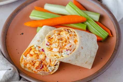 Quick, satisfying, and make-ahead-friendly. Easy Buffalo Chicken Wraps, Buffalo Chicken Celery Sticks, Lunch Prep Recipes, Blue Cheese Coleslaw, Buffalo Chicken Wrap Recipe, Buffalo Chicken Celery, Franks Buffalo Sauce, Chicken Celery, Chicken Wrap Recipe