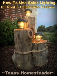 How To Make A Rustic 3-Tier Cedar Log Solar Light. I saved a cedar tree from the bonfire pile and made something to beautiful our home. #TexasHomesteader Rustic Landscaping, Solar Light Crafts, Deco Champetre, Solar Lighting, Cedar Log, Cedar Tree, Light Feature, Diy Garden Furniture, Wood Lamp