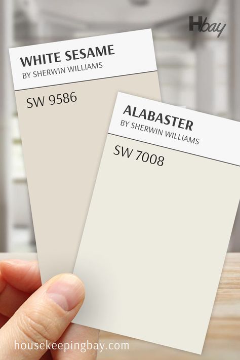 White Sesame 2130-70 vs Alabaster SW 7008 Alabaster Coordinating Colors, Sw Alabaster, Sherwin Williams Alabaster, Accessible Beige, The Undertones, Touch Of Gray, White Paint Colors, Neutral Undertones, One Wish