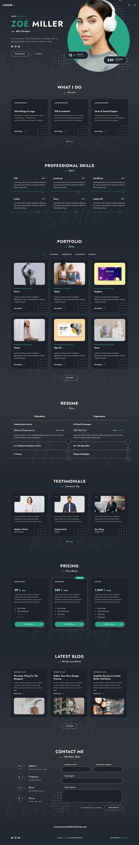 Luique - Personal Portfolio React Template Web Developer Portfolio Website, Web Developer Portfolio, Online Portfolio Design, Webpage Design Layout, Cv Website, Personal Website Design, Work Resume, Fashion Website Design, Web Portfolio