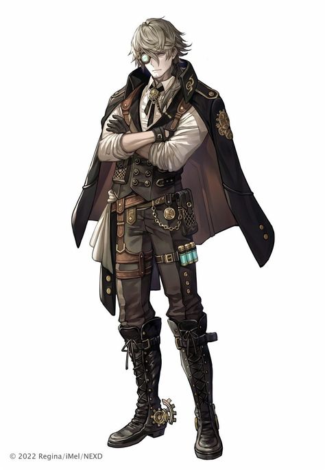 Dnd Artificer Character Design, Steampunk Character Design, Steam Punk Aesthetic, Steampunk Male, Steampunk Drawing, Punk Character, Steampunk Character, Male Steampunk, Steampunk Characters