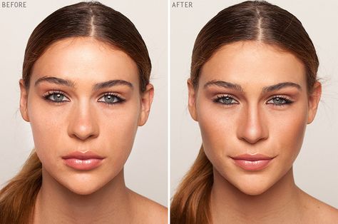 17 Incredible Photos That Show The Power Of Makeup Make Nose Smaller, Teknik Makeup, How To Contour Your Face, Makeup Cantik, Hourglass Makeup, Facial Contouring, Nose Contouring, Power Of Makeup, Shorter Hair