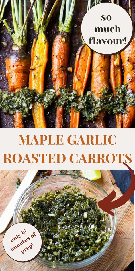 Roasted Carrots With Chimichurri, Glazed Roasted Carrots, Garlic Roasted Carrots, Carrot Recipe, Meatless Meal, Vegan Pumpkin Pie, Carrot Greens, Hearty Casseroles, Meatless Recipes