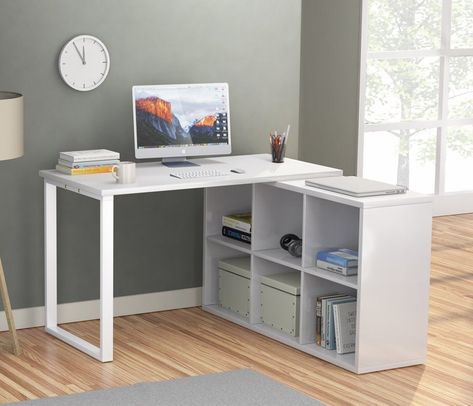 Britni Modern Corner L-Shape Computer Desk with 6 Storage Unit Combo Cheap Office Furniture, Desks For Small Spaces, Shaped Desk, Bedroom Desk, Tiny Spaces, Small Desk, Cheap Furniture, Home Office Design, Home Office Desks