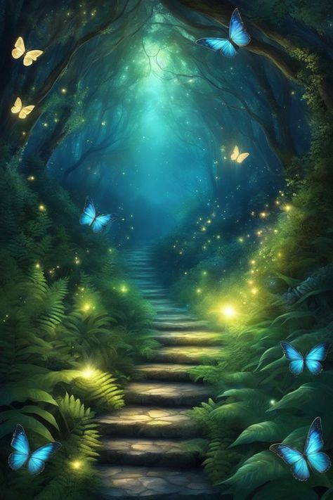 Fairytale Festival, Forest Drawing, Butterfly Wallpaper Backgrounds, Fantasy Background, Splash Art, Mystical Forest, Fairytale Illustration, Night Scenery, Fantasy Forest