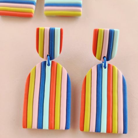 Rainbow Stripe Polymer Clay Earrings by Made by Maeberry | Domestika Rainbow Clay Earrings, Earring Clay, Christian Graphic Design, Clay Inspo, Earring Inspo, Teacher Craft, Diy Earrings Polymer Clay, Creative Tutorials, Striped Earrings