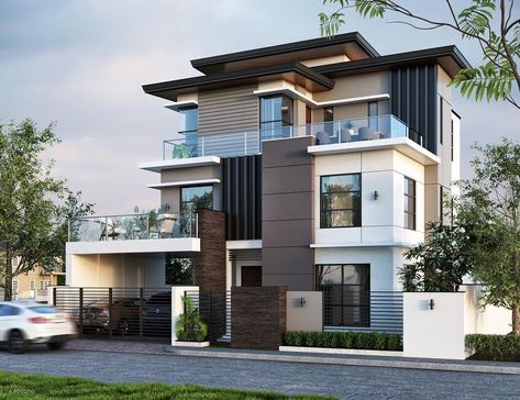 3 Storey House Design Modern, Contemporary Exterior Design, 3d Elevation Design, Indian House Exterior Design, House Structure Design, Morden House, 3 Storey House Design, House Architecture Styles, 3d Elevation