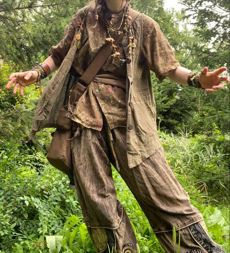 Men Cottagecore Outfits, Celtic Outfit Male, Druid Cosplay Male, Male Mori Kei, Mori Kei Male, Medieval Adventurer Outfit, Fairycore Male, Bohemian Male Outfit, Nonbinary Cottagecore