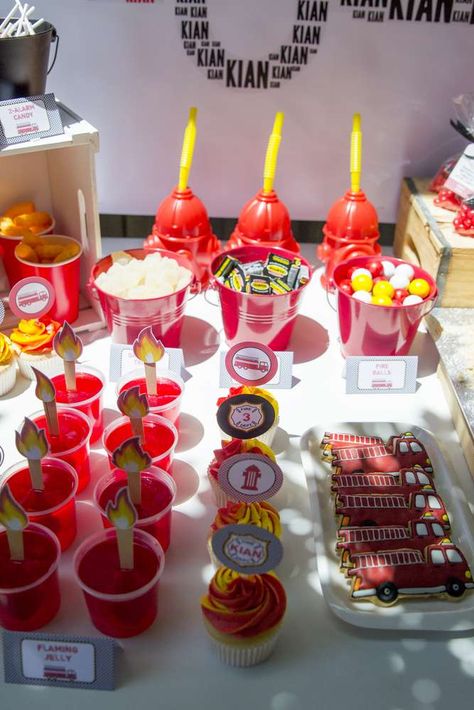 Fire Truck Party Food, Fire Engine Birthday Party, Firefighter Birthday Party, Fire Engine Birthday, Fireman Party, Fire Truck Party, Firefighter Birthday, Fire Fighters, Fire Fighter