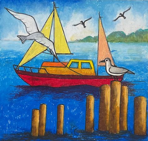 Acrylic Painting For Kids, Drawing Pictures For Kids, Scenery Drawing For Kids, Oil Pastel Drawings Easy, Eagle Painting, Basic Painting, Cubist Art, Oil Pastels Painting, Pichwai Paintings