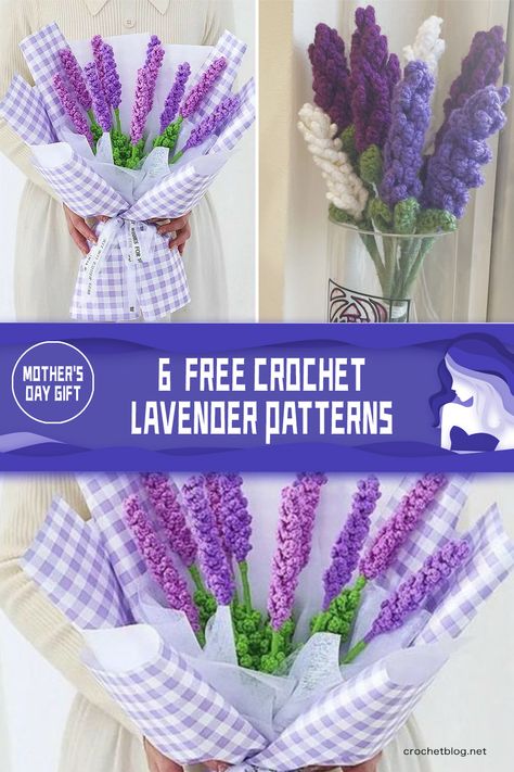 Mother's Day Gift - 6 FREE Crochet Lavender Patterns Crochet Mothers Day Gifts, Crochet Teacher Gifts, Crochet Lavender, Crochet Project Free, Granny Square Haken, Doll Patterns Free, Crochet Bouquet, Crochet Dolls Free Patterns, Easy Crochet Patterns Free