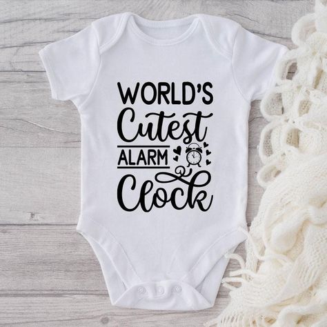 World's Cutest Alarm Clock-Funny Onesie-Best Gift For Babies-Adorable Baby Clothes-Clothes For Baby-Best Gift For Papa-Best Gift For Mama-Cute Onesie HOW TO ORDER: 1) Choose onesie2) Select design color if applicable3) Enter customization in “Add" your personalization” field4) ADD TO CART5) Select from our shipping class optionsONESIE SIZES0-3 Months :: 21-24 in. / 6-12 Ibs.3-6 Months :: 24-26 in. / 12-16 Ibs.6-9 Months :: 26-28 in. / 16-20 Ibs.12 Months :: 28-30 in. / 20-24 Ibs.PERSONALIZATIONI Alarm Clock Funny, Cute Alarm Clock, Funny Onesie, Cricut Baby, Funny Baby Clothes, Funny Onesies, Newborn Onesies, Funny Baby Onesies, Baby Boy Onesies