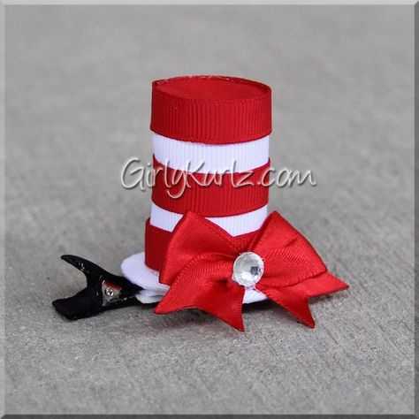 Red Top Hat, Hairbow Ideas, Character Hair Bows, Ribbon Sculptures, Mini Cat, Bow Ideas, Hair Bow Tutorial, Look At Me Now, Ribbon Sculpture