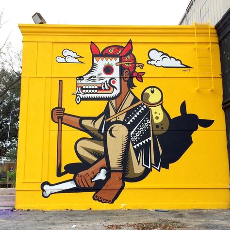 Miguel Mejia Murals and Street Art | FindMASA Houston City, Label Art, Urban Street Art, Graffiti Murals, Quirky Art, Mexican Artists, Murals Street Art, Stencil Art, Mexican Art