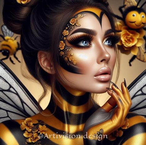 Thank you for inviting me @end_time_romance #bumblebee🐝Challenge from second_face_22 Ma. l invite my friends: @bubblearthead @ai.chemyst @robot_esquire #nature #love #peace #ai #art #fantasy #germany #vhsllenge #follower Fantasy Germany, Bumblebee Makeup, Queen Bee Costume, Bee Costume, Carnival Halloween, Form Art, Art Fantasy, Two Faces, Love Peace