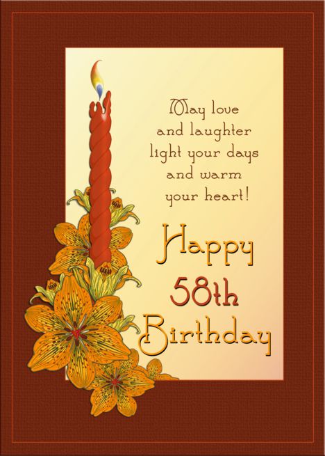 Happy 58th Birthday Tiger Lily Candle card Happy 94th Birthday, Happy 87th Birthday, Happy 91st Birthday, Happy 89th Birthday, Happy 68th Birthday, Happy 77th Birthday, Happy 58th Birthday, Happy 57th Birthday, Happy 47th Birthday