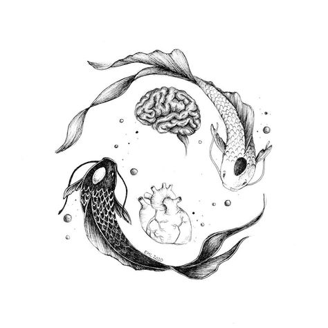 Coy Fish Tattoos, Atrapasueños Tattoo, Pisces Tattoo Designs, Koi Tattoo Design, Brain Tattoo, Koi Fish Drawing, Yin Yang Tattoos, Pisces Tattoos, Koi Art