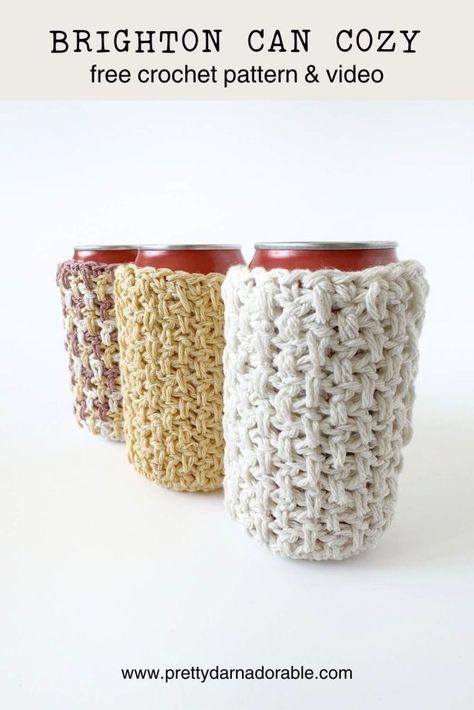 Looking for the perfect crochet can cozy for your next craft fair? You're in luck! These cozies are both stylish and functional, making them perfect for craft fairs gifts and any guy. Whether you're looking for a cozy to keep your cold drinks cold or a unique decoration for your booth, this free crochet can cozy pattern and video tutorial will have you covered. Crochet Can Cozy, Koozie Pattern, Crochet Koozie, Can Cozies, Crochet Projects To Sell, Crochet Candle, Yarn Scraps, Can Cozy, Reverse Single Crochet