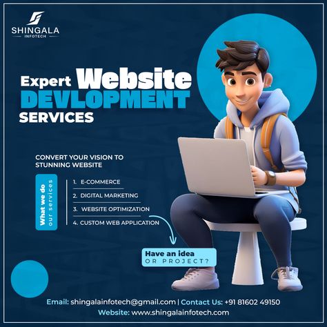 Convert your vision to a stunning website with Shingala Infotech! 💻✨ We offer expert website development services, from e-commerce to custom web applications. Let us help you bring your ideas to life! 💡 Here's what we do: E-commerce Digital Marketing Website Optimization Custom Web Applications Mobile Applications development Have an idea or project? Get in touch with us today! 📞 +91 8160249150 🌍 www.shingalainfotech.com 📧 shingalainfotech@gmail.com #shingalainfotech #websitedeve... Digital Marketing Website, Web Development Projects, Website Optimization, Mobile Applications, Website Development Services, Mobile Application Development, Marketing Website, Application Development, Web Application