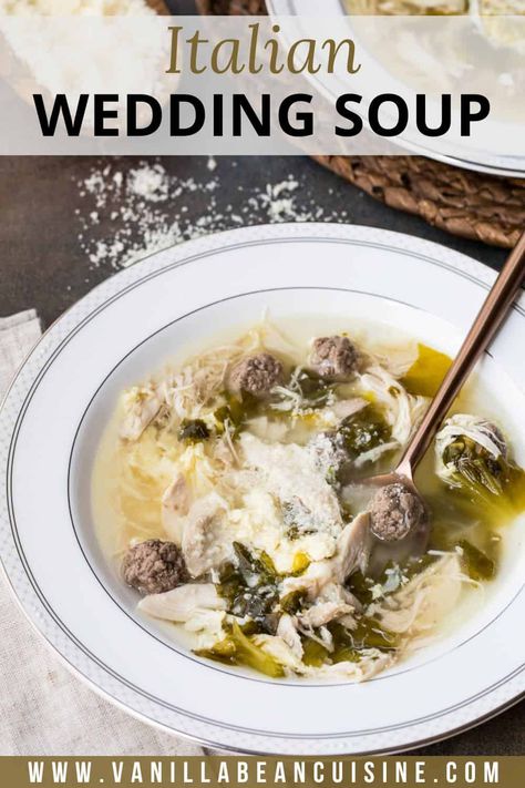 Warm, comforting, and packed with tons of flavor, this Italian Wedding Soup is a true crowd-pleaser. It starts off our Christmas Eve dinner every year, but is just as delicious for a cozy Sunday dinner. Italian Wedding Soup Recipe, Cozy Sunday, Christmas Eve Dinner, Wedding Soup, Sunday Dinner, Crowd Pleaser, Italian Wedding, Christmas Eve, Christmas