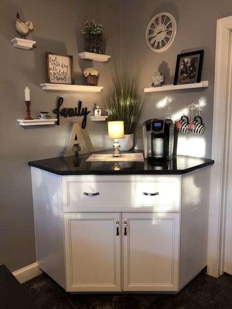 Home Bar Ideas Small Corner, Corner Bar Ideas For Home, Home Bar Ideas Small, Corner Bar Ideas, Corner Coffee Bar, Coffee Bar In Kitchen, Coffee Bar At Home, Bar In Kitchen, Bars Ideas