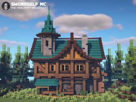 Medieval Fantasy House, Minecraft Medieval House, Minecraft Hacks, Minecraft Steampunk, Rumah Minecraft Sederhana, Minecraft Mansion, Medieval House, Building Inspiration, Minecraft House Plans