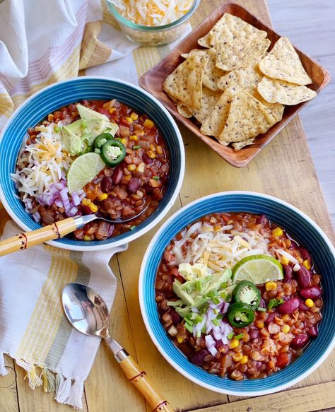 Taco Lentil Soup. - DomestikatedLife Lentil Taco Soup, Jarred Salsa, Taco Spice, Lentil Tacos, Lentil Soup Recipe, Hot Salsa, Mild Salsa, Dried Lentils, Lentil Soup Recipes