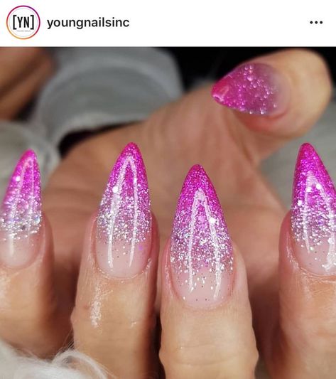 Pink Ombré Glitter Nails, Pink Sparkle Tip Nails, Bright Sparkly Nails, Fucsia Nails Design, Trendy Glitter Nails, Pink Ombre Nails Glitter, Nails Art Ideas, Pink Ombre Nails, Fall Gel Nails