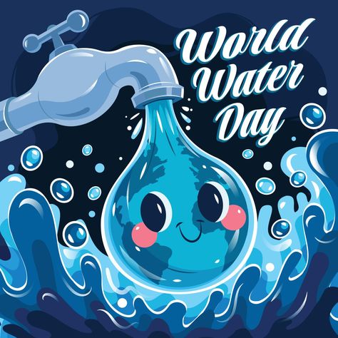 World Water Day Drawings, World Water Day Creative, Water Day Drawing, Save Water Illustration, World Water Day Poster, Water Day Poster, Save The Water, Water Cartoon, Save Water Poster Drawing