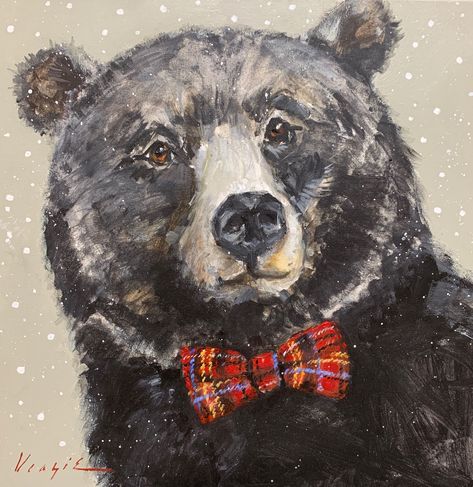 Bear Paintings, Christmas Card Art, Holiday Painting, 12 December, Christmas Bear, Bear Art, Holiday Prints, Winter Art, Christmas Paintings