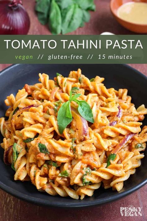 Tahini Pasta Recipe, Pasta Recipes For Lunch, Tahini Pasta, Weekly Recipes, Light Pasta, Dairy Free Pasta, Pasta Varieties, Vegan Dinner Recipes Easy, Quick Vegan Meals