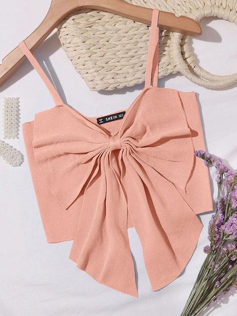 Big Bow Front Crop Cami Top | SHEIN USA Diy Clothes Tops, Vegan Lip Gloss, Crop Cami Top, Long Sleeve Wrap Top, Trendy Fashion Tops, Women Tank Tops, Cropped Cami, Cami Crop Top, Big Bow