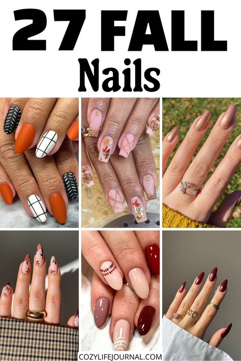 Collage of autumn-inspired nail designs with various patterns and colors. Beautiful Fall Nails, Autumn Nail Designs, Autumn Nail, September Nails, November Nails, Chic Autumn, Fall Mood, October Nails, Crisp Autumn