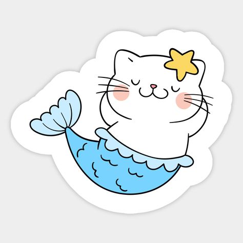 Mermaid Stickers Printable Free, Mermaid Cat Drawing, Cat Mermaid Drawing, Mermaid Cute Drawing, Dog Mermaid, Fantasy Dog, Cute Cat Stickers, Mermaid Humor, Cat Mermaid