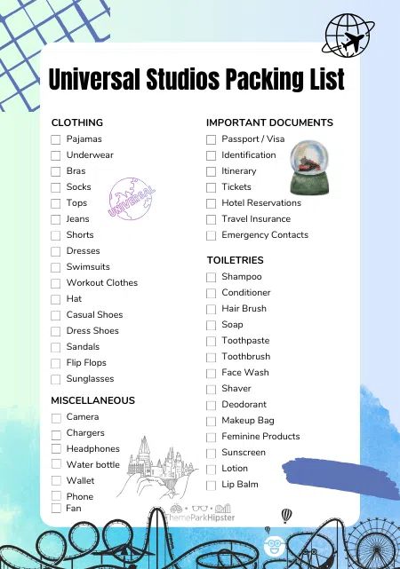 2024 Universal Orlando Packing List Guide: What to Pack for an EPIC Trip! - ThemeParkHipster Universal Studios Orlando Outfits, Orlando Packing List, Universal Studios Orlando Secrets, Universal Studios Orlando Planning, Orlando Florida Universal Studios, Universal Studios Orlando Trip, Travel Packing List, Orlando Theme Parks, Orlando Parks