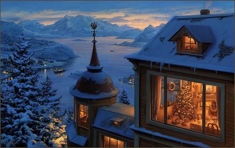 "Coming Home for Christmas" c.2013  Evgeny Lushpin Evgeny Lushpin, Coming Home For Christmas, Painting Instagram, Illustration Noel, Painting Canvases, Christmas Canvas, Winter Scenery, Russian Artists, Christmas Scenes