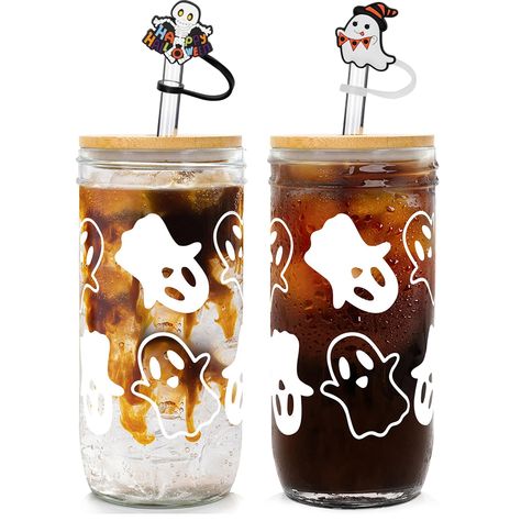 PRICES MAY VARY. STYLISH HALLOWEEN CUPS: A clean silhouette nods to the classic container in this Ghost Mug. Stylish yet cute white ghost not only adorn the jar, but also adorn your Halloween. This set contains two 24oz Halloween cups, two matching bamboo lids and straws, a straw brush. Also included in the set are two black and white checkered paper towels for decoration. FANCY GHOST HALLOWEEN DECORATIONS: In addition to the basic function of a mug, it can also be used as a Halloween decoration Halloween Cups Ideas, Halloween Cup Ideas, Fruit Business, Fall Cups, Fall Tumblers, Cups With Lids And Straws, Checkered Paper, Ghost Decor, Tumbler Coffee Cups