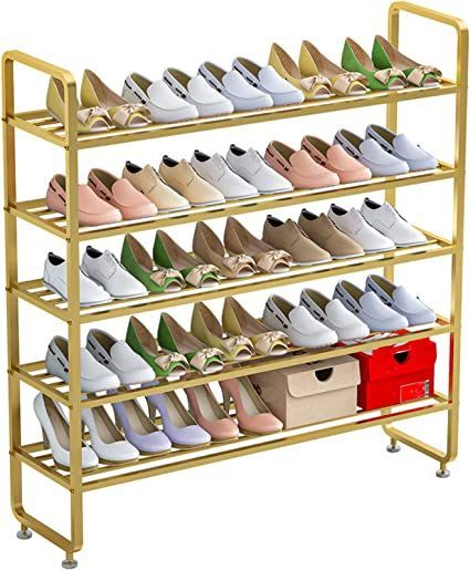 JHSLXD Shoe Rack, Creative Hallway Shoe Rack Golden Shoebox Rack Metal Iron 5-Layer Storage Rack Shoe Display Stand 100CM,1002886CM Modern Shoe Rack Design Ideas, Shoe Rack Dimensions, Shoe Rack Vintage, Shoe Rack Design, Shoe Rack Ideas, Black Shoe Rack, Shoe Rack With Seat, Modern Shoe Rack, Shoe Organization