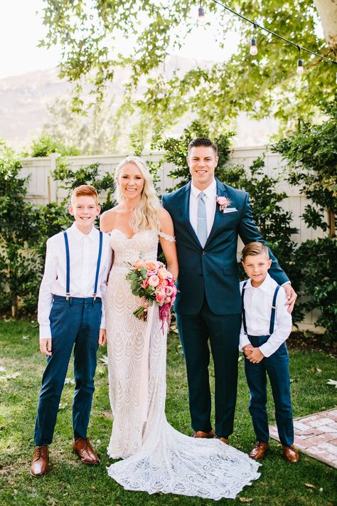 Vineyard Wedding Dress, Blue Suspenders, Bearer Outfit, Wedding Dresses Cinderella, Ring Bearers, V Neck Wedding Dress, Groomsmen Attire, Wedding With Kids, Vineyard Wedding