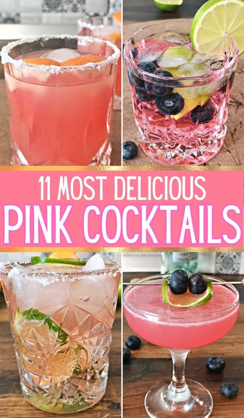 Pink Brunch Cocktails, Light Pink Cocktails, Pink Gin Fizz Cocktail, Girly Whiskey Drinks, Gin Pink Cocktail, Pink Girly Alcoholic Drinks, Pretty In Pink Drink, Pink Drinks Alcohol Recipes, Easy Pink Drinks Alcohol