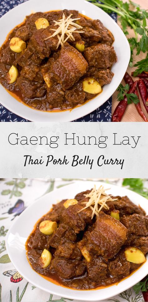 Recipe & video tutorial for "Gaeng Hung Lay" an iconic curry of Northern Thailand with tender braised pork belly in lots of spices. It can also be made in a slow cooker or an instant pot, and keeps really well for the whole week!  Check out this recipe tutorial and many more on my YouTube channel! Thai Pork Curry, Gluten Free Asian Recipes, Thai Pork, Pork Curry, Braised Pork Belly, Pork Belly Recipes, Recipe Tutorial, Easy Asian Recipes, Thai Street Food