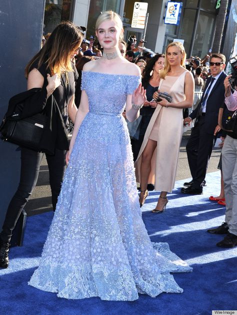 It Was An Amazing Week For Fashion In Hollywood, According To Our Best Dressed List Elle Fanning Blue Dress, Periwinkle Blue Gown, Periwinkle Gown, Film Maleficent, Fashionable Celebrities, Elle Fanning Style, Tough Girl, Fashion Gowns, Embellished Gown