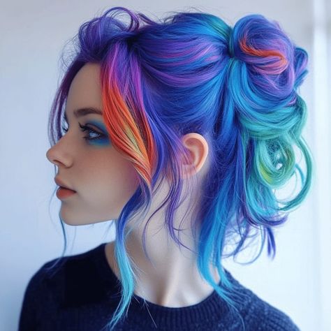 20 Creative Blue and Purple Hair Ideas - Hair Guru Lavender And Blue Hair, Turquoise And Purple Hair, Purple Hair Shades, Vivid Color Hair, Purple Hair Ideas, Blue And Purple Hair, Braided Half Updo, Wild Hair Color, Hair Colorful