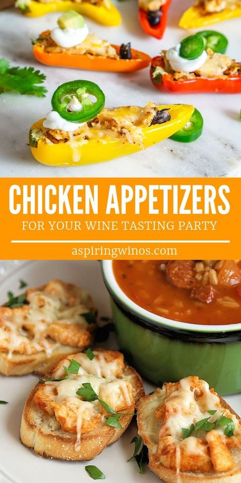 Chicken Appetizers | Appetizer Recipes | Chicken Bites | Snacks with Chicken | Appetizers for Parties | Party Recipes | Chicken Appetizer Recipes via @aspiringwinos Chicken Orderves Appetizers, Gourmet Chicken Appetizers, Fried Chicken Appetizer Ideas, Make Ahead Chicken Appetizers, Rotisserie Chicken Recipes Appetizers, Low Salt Appetizer Recipes, Mini Chicken Appetizers, Best Chicken Appetizers, Can Chicken Appetizer Recipes