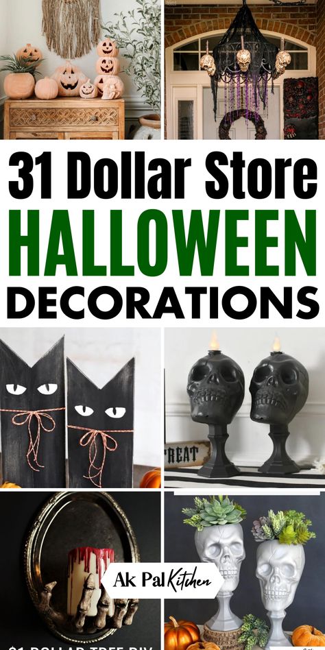 Elevate your Halloween home decorations with our budget-friendly dollar store Halloween decorations. Discover creative, inexpensive Halloween decorating ideas and DIY Halloween crafts that won't break the bank. From DIY Halloween wreaths, table centerpieces, porch signs, and displays to other indoor and outdoor Halloween decorations, you'll find tons of Halloween craft projects for your home. Porche Halloween, Store Halloween Decorations, Dollar Tree Halloween Decor, Dollar Store Halloween Decorations, Halloween Fest, Easy Diy Halloween Decorations, Casa Halloween, Halloween Decor Diy, Dollar Tree Halloween