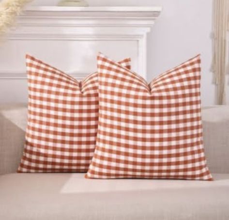 CARRIE HOME Burnt Orange Fall Gingham Plaid Pillows Decorative Throw Pillow Covers 18x18 Set of 2 Buffalo Plaid Fall Decor Farmhouse Fall Room Decor Aesthetic : Amazon.co.uk: Home & Kitchen Fall Room Decor Aesthetic, Plaid Fall Decor, Buffalo Plaid Fall Decor, Fall Gingham, Plaid Pillows, Fall Decor Farmhouse, Aesthetic Amazon, Fall Room, Fall Room Decor