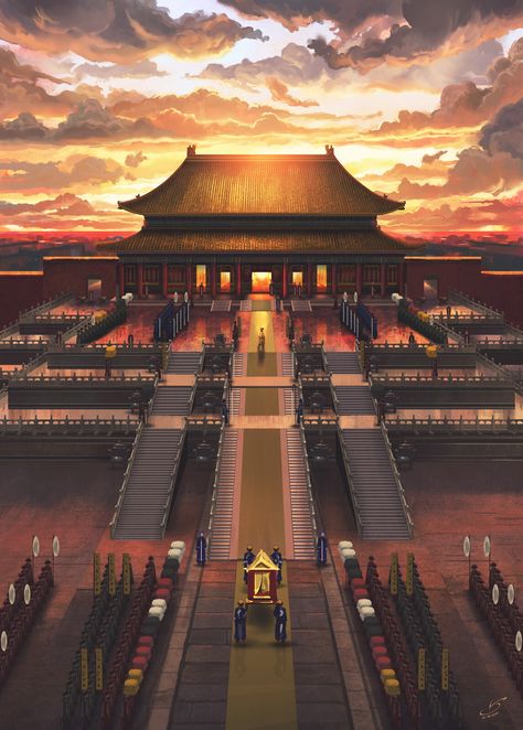 Forbidden City, Victor Sales on ArtStation at https://www.artstation.com/artwork/9m1LBo Fantasy Structures, Ancient Chinese Palace, Korean Palace, Cross Aesthetic, Traditional Chinese House, China Tourism, Ancient Egyptian Statues, Children's Book Layout, Fantasy Cities